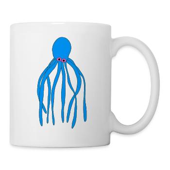 Blauer Cartoon-Oktopus mit pinken Augen - Tasse - Weiß - Rechts