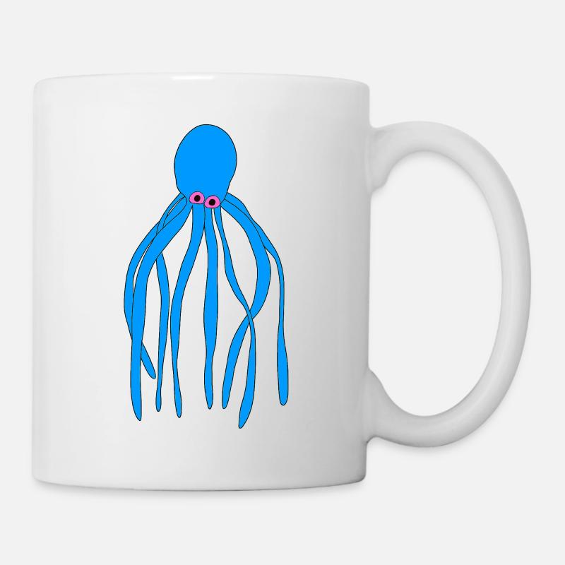 Blauer Cartoon-Oktopus mit pinken Augen - Tasse - Weiß