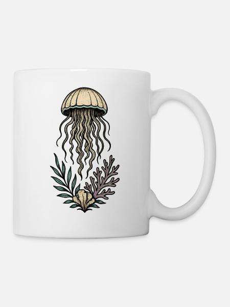 Tiefe See Jellyfish & Korallenkunst - Tasse - Weiß