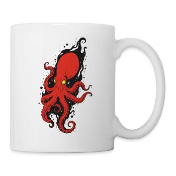 Red octopus with yellow eyes  - Mug - white - Right