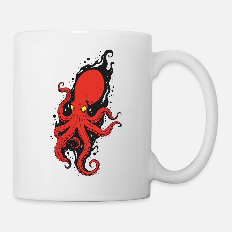 Red octopus with yellow eyes  - Mug - white