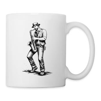 Saxophoniste – Illustration vintage en noir et blanc - Mug blanc - blanc - Droite