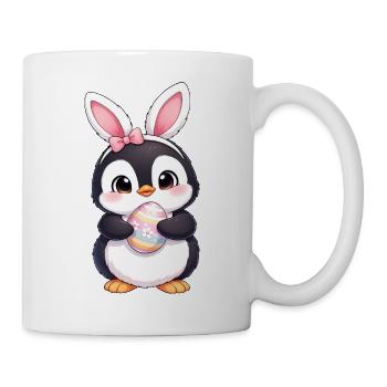 Petit œuf de Pâques avec des oreilles de lapin de lapin, dessin animé pingouin mignon - Mug blanc - blanc - Droite