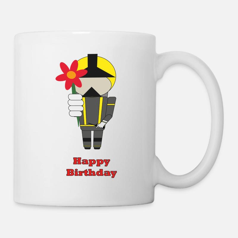 Joyeux anniversaire - avec des fleurs - Pompiers - Mug blanc - blanc