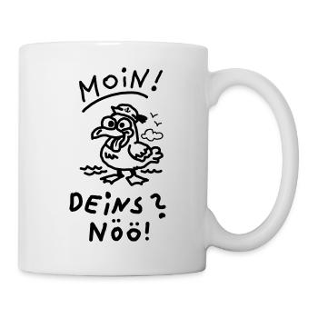 Moin Deins Nöö Möwe Nordisch Meer Witziger Spruch - Tasse - Weiß - Rechts