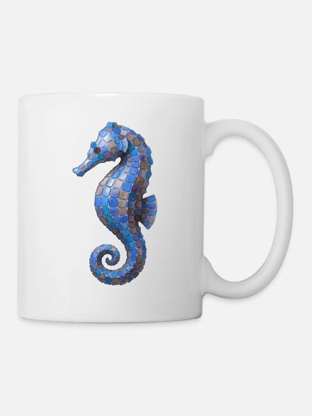 Seahorse Mosaic - Blue Sea Design - Mug - white