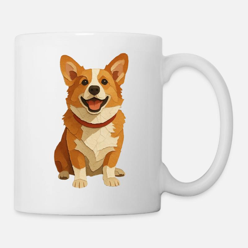 Corgi-Papier-Collage-Porträt - Tasse - Weiß
