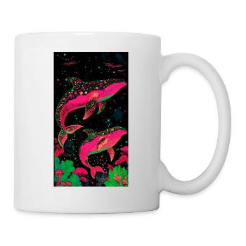 Des baleines au cosmos néon dans la mer des étoiles - Mug blanc - blanc - Droite
