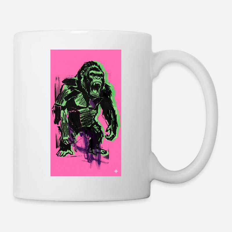 Neon-Gorilla Rage auf Pink - Tasse - Weiß