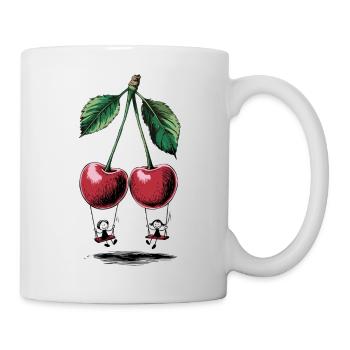 Illustration de cerises avec un look vintage de feuilles - Mug blanc - blanc - Droite