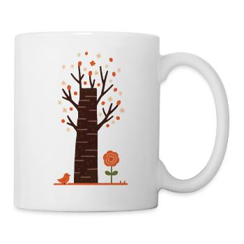 Verspielter Blütenbaum mit Vogel - Tasse - Weiß - Rechts
