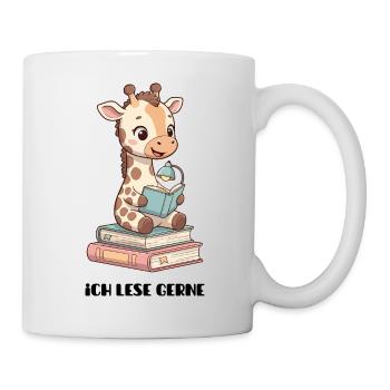 Lernende Giraffe mit Lesestapel - Tasse - Weiß - Rechts
