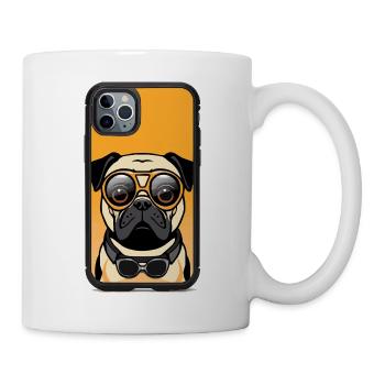Mops mit Sonnenbrille auf Orange - Tasse - Weiß - Rechts