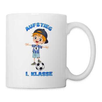Aufstieg 1. Klasse Fußball Junge Einschulung 2026 - Tasse - Weiß - Rechts