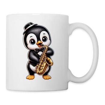 Süßer Pinguin Saxofon Spieler Cartoon Jazz - Tasse - Weiß - Rechts