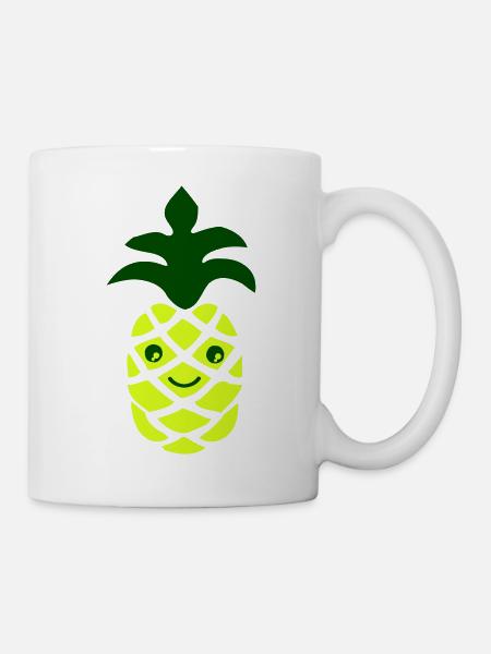 Kawaii Ananas Neon Gelb Muster - Tasse - Weiß