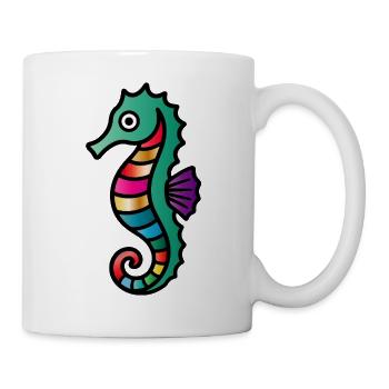 Buntes Seepferdchen | Maritimes Kunstmotiv - Tasse - Weiß - Rechts