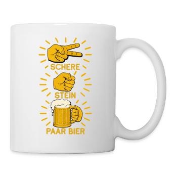 Schere Stein und ein Paar Bier lustige Bier Spruch - Tasse - Weiß - Rechts