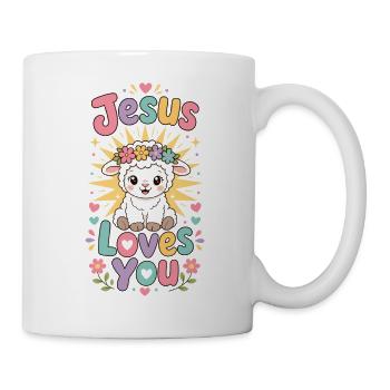 Jesus Loves You Lamb with Flower Wreath - Mug - white - Right