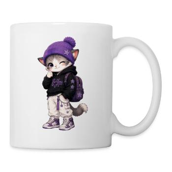 Lila Kätzchen-BeYou-Hoodie - Tasse - Weiß - Rechts