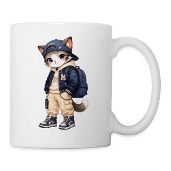 Cat Streetwear blaue Kapuze - Tasse - Weiß - Rechts