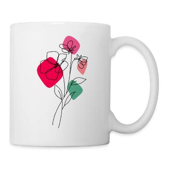Lineart bouquet with color background - Mug - white - Right