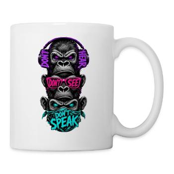 Three monkeys hear nothing see say neon - Mug - white - Right