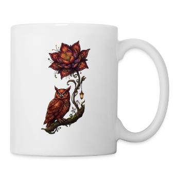 Leuchtende Eule und Feuerblume - Tasse - Weiß - Rechts