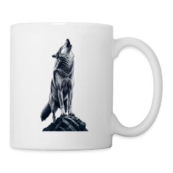 Wolfsruf auf Fels - Tasse - Weiß - Rechts