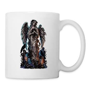 Engelstatue im Nebel mit Raben - Tasse - Weiß - Rechts