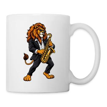 Löwe mit Saxophon - Tasse - Weiß - Rechts