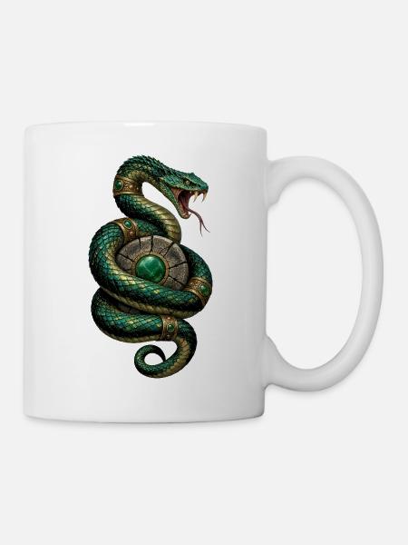 Grüne Schlange mit Schmuckkugel - Tasse - Weiß