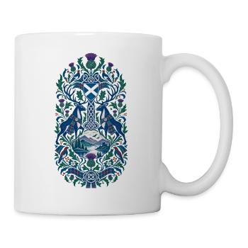 Schottland | Distel, Hirsch & Keltenmuster - Tasse - Weiß - Rechts