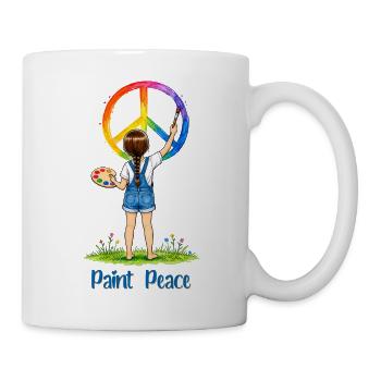Mädchen malt Peace Zeichen – Paint Peace Aquarell - Tasse - Weiß - Rechts