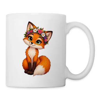 Fuchs mit Blumenkranz - Tasse - Weiß - Rechts