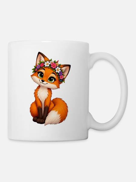 Fuchs mit Blumenkranz - Tasse - Weiß