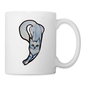 Blaue Aquarellkatze - Tasse - Weiß - Rechts