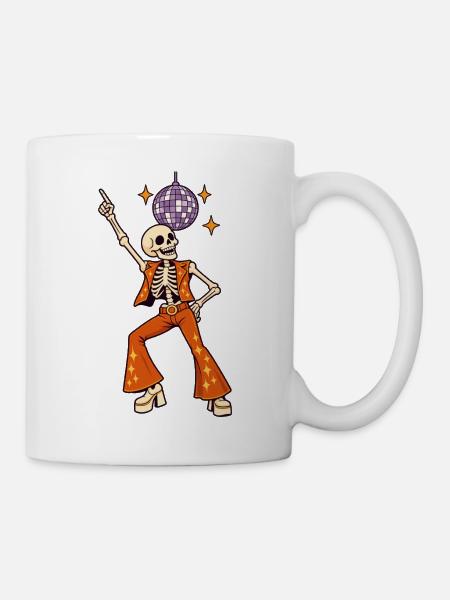 Disco-Skelett mit Glitzerkugel - Tasse - Weiß