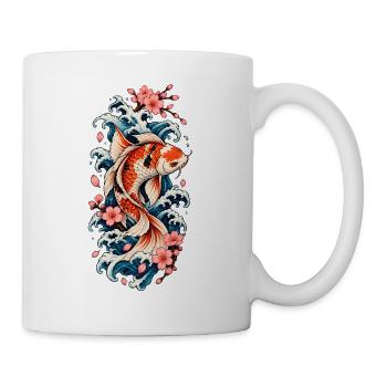 Koi in Wellen und Sakura - Tasse - Weiß - Rechts
