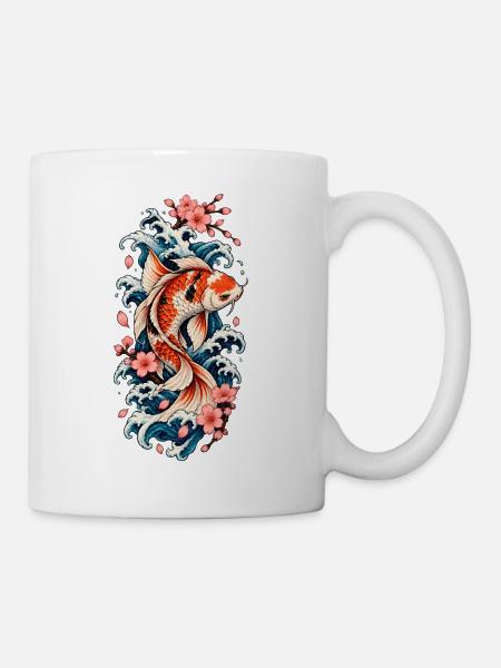 Koi in Wellen und Sakura - Tasse - Weiß