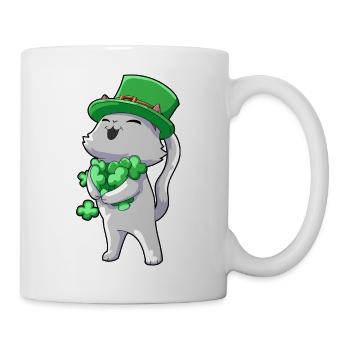 Katze Kleeblatt Glück - Tasse - Weiß - Rechts