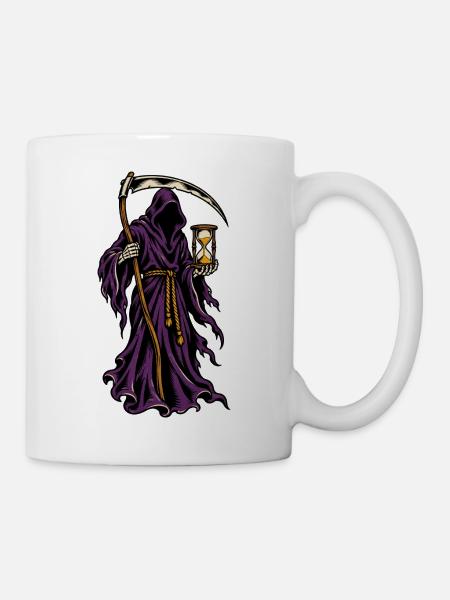 Sensenmann mit Sanduhr – Tattoo - Tasse - Weiß