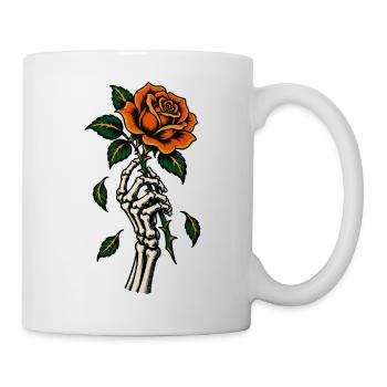 Skeletthand mit Rose – Tattoo - Tasse - Weiß - Rechts