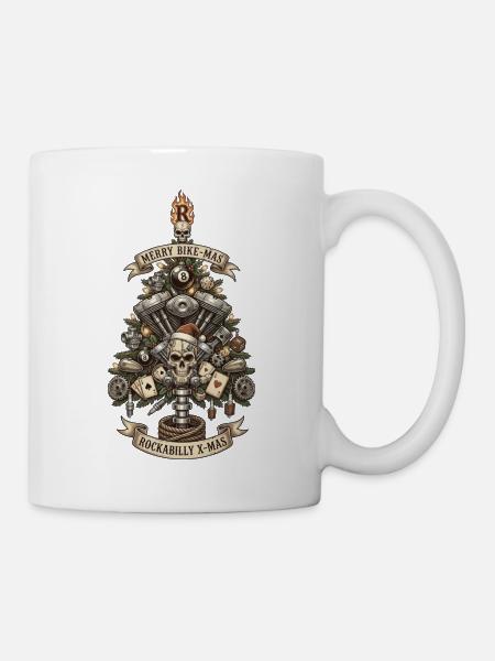 Rockabilly Xmas Skull Engine - Tasse - Weiß