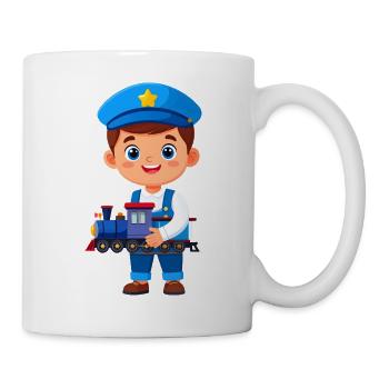 Kawaii Zugführer Junge Eisenbahn Kinder T-Shirt - Tasse - Weiß - Rechts
