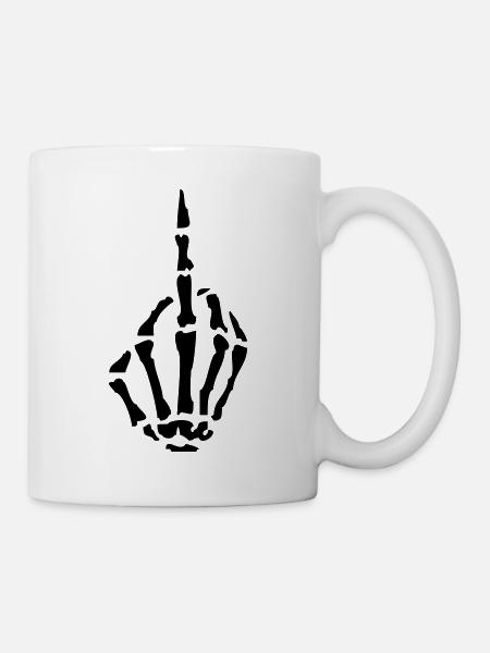 skelett_mittelfinger01 - Tasse - Weiß