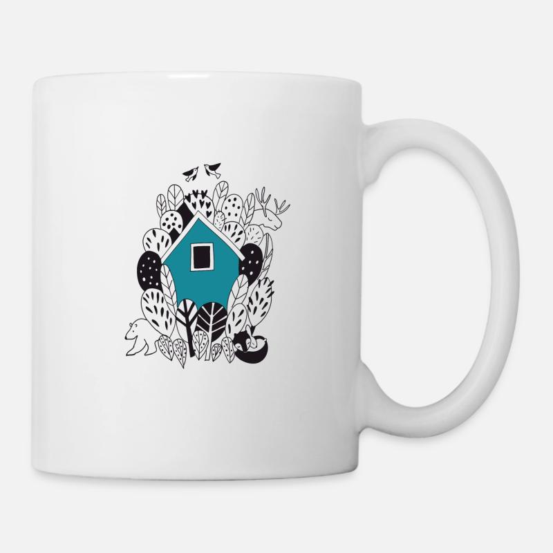 Cottage Maison dans la forêt avec des animaux de la forêt Dans un cadeau - Mug blanc - blanc