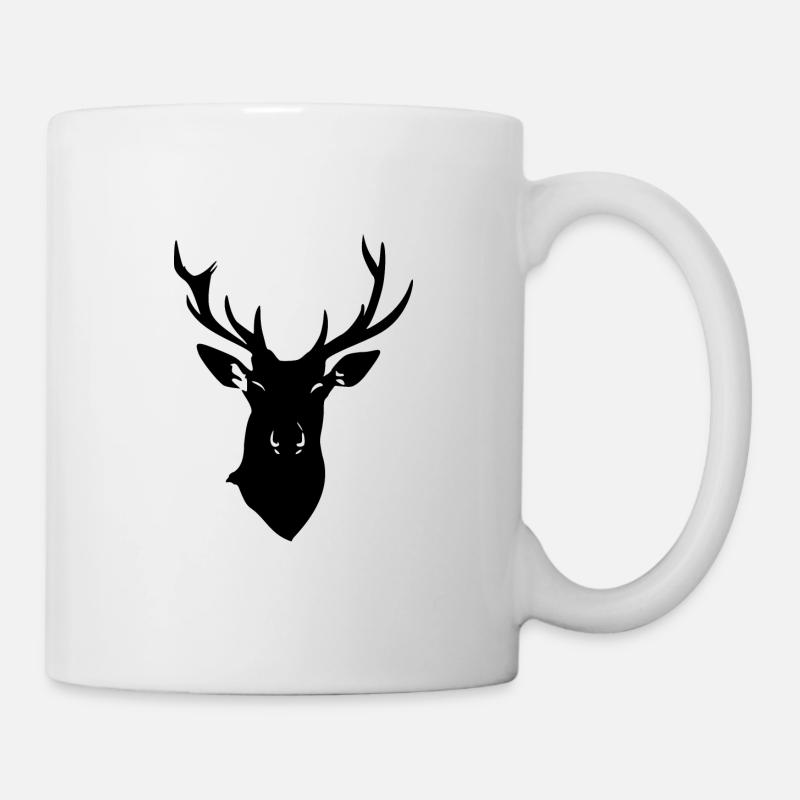 Silhouette de cerf avec de gros bois noirs - Mug blanc - blanc
