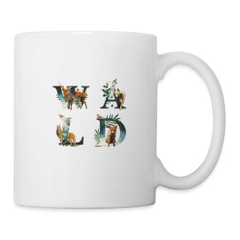Wald Motiv mit Tieren - Hirsch, Wolf, Fuchs - Tasse - Weiß - Rechts