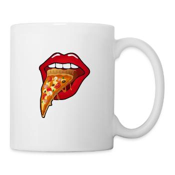 Mund Lippen essen Pizza teilen Humor essen 2304 - Tasse - Weiß - Rechts